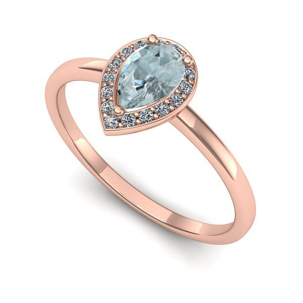 Inel din aur roz cu aquamarin