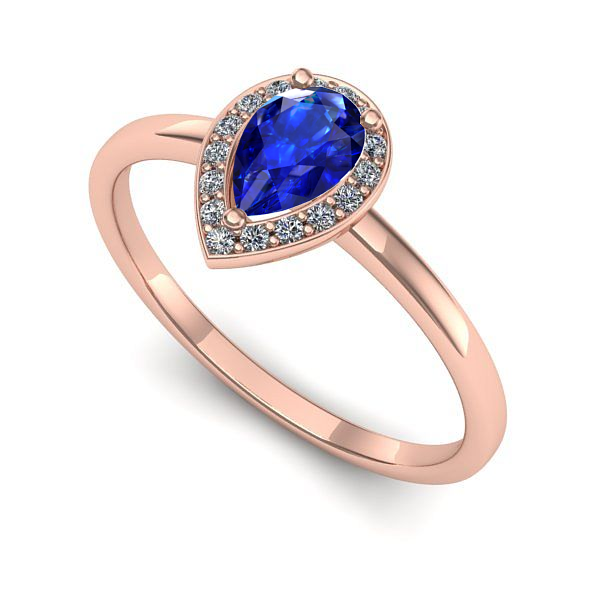 Inel de logodna din aur roz cu safir