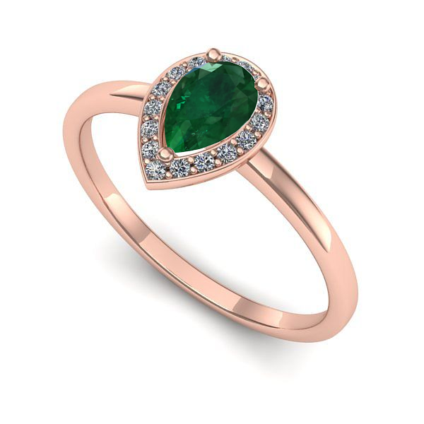 Inel de logodna din aur roz cu smarald