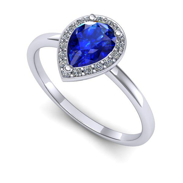 Inel logodna din aur alb cu safir