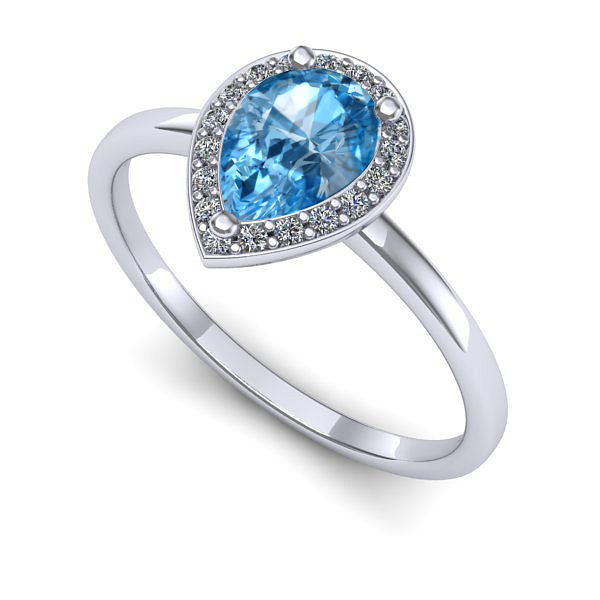 Inel de logodna din aur alb cu topaz blue