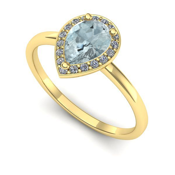 Inel logodna din aur galben cu aquamarin
