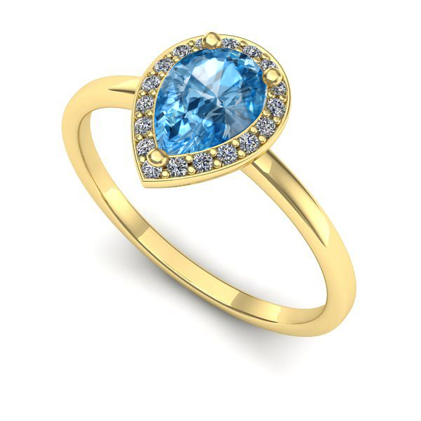 Inel logodna din aur galben cu topaz blue