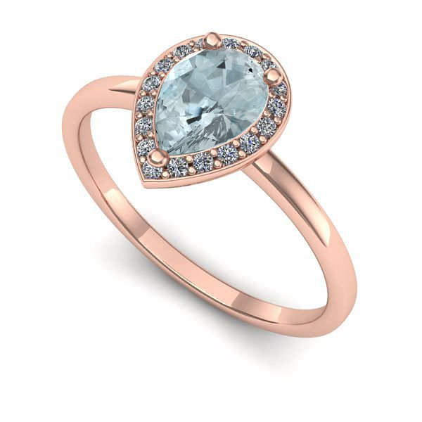 Inel de logodna din aur roz cu aquamarin