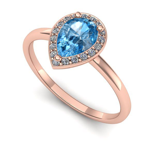 Inel logodna din aur roz cu topaz blue