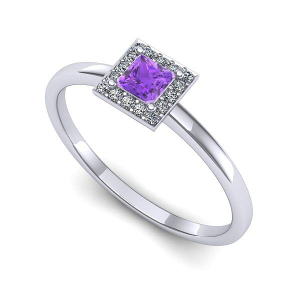 Inel logodna din aur alb cu ametist