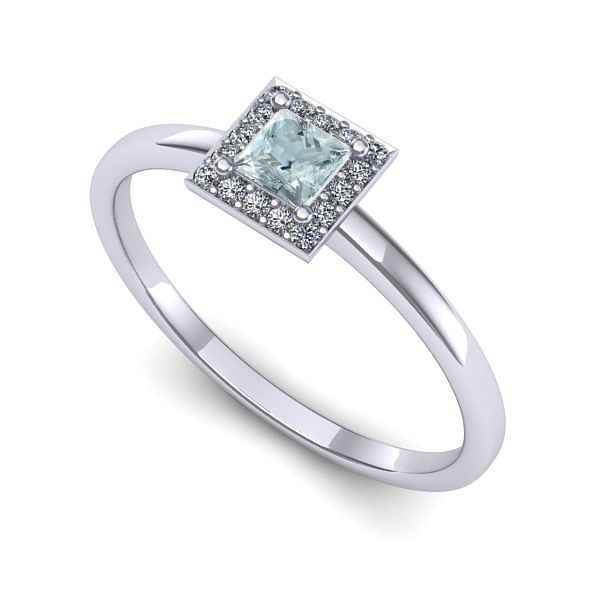 Inel de logodna din aur alb cu aquamarin