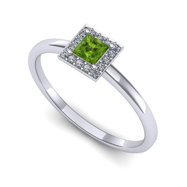 Inel de logodna din aur alb cu peridot