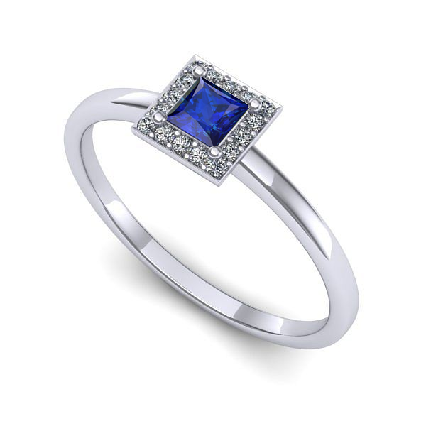 Inel logodna din aur alb cu safir