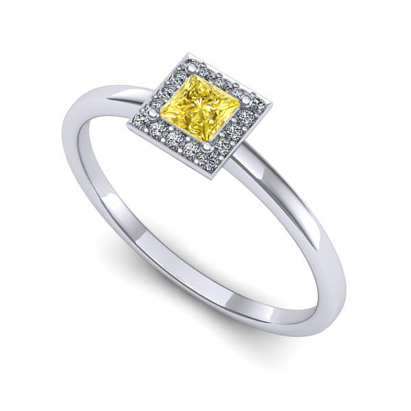 Inel de logodna din aur alb cu safir galben