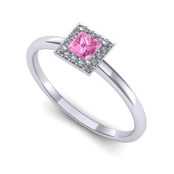 Inel logodna din aur alb cu safir roz