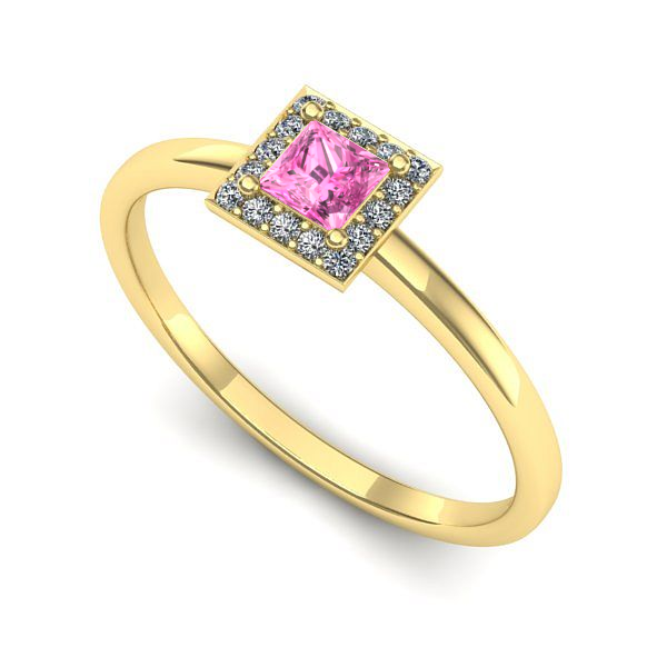 Inel logodna din aur galben cu safir roz