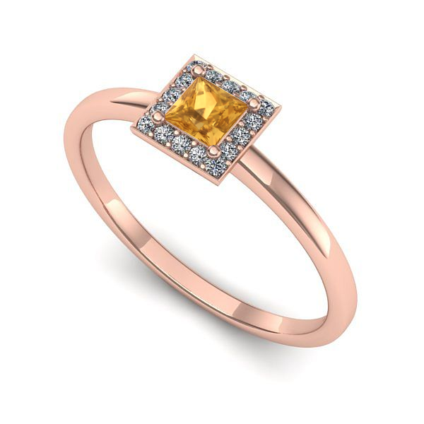 Inel logodna din aur roz cu citrin