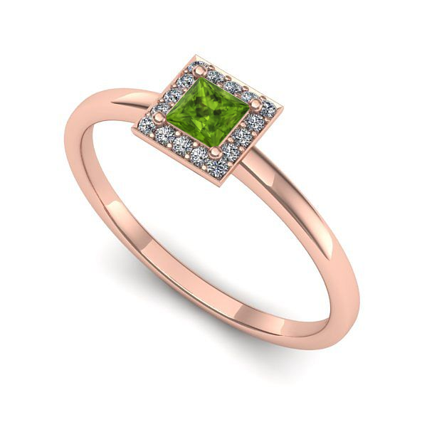 Inel logodna din aur roz cu peridot