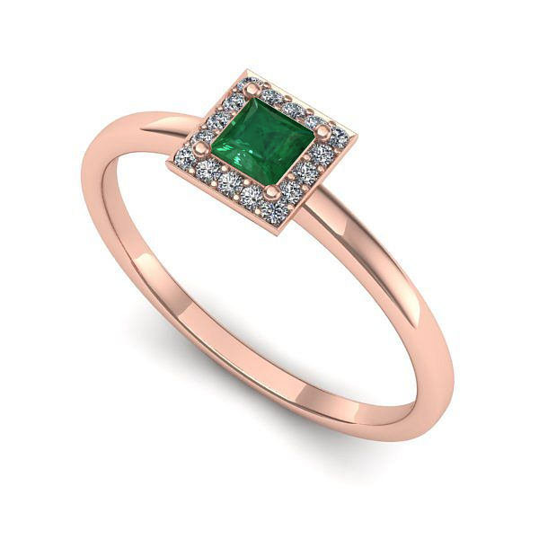 Inel din aur roz cu smarald