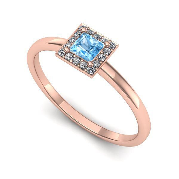 Inel logodna din aur roz cu topaz blue