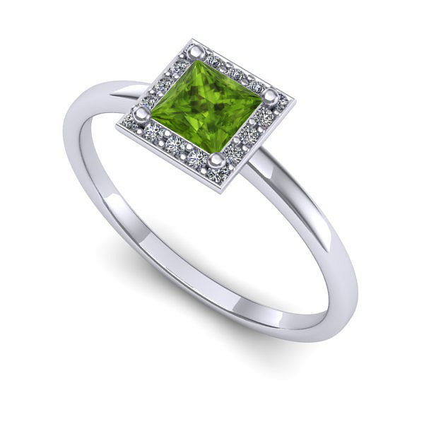 Inel logodna din aur alb cu peridot