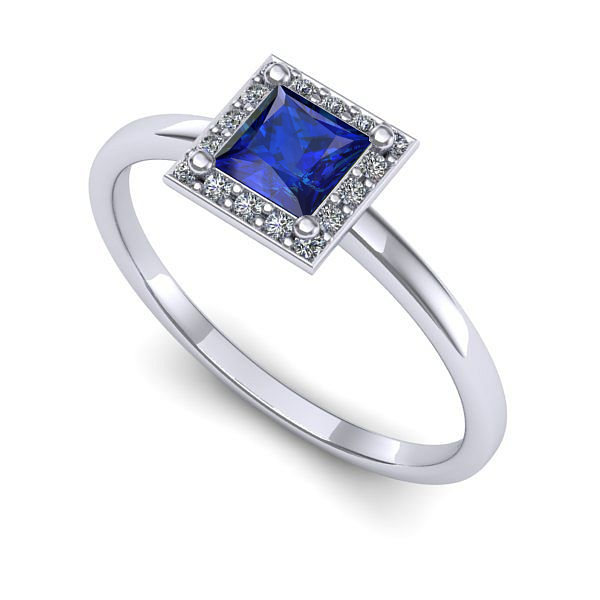 Inel logodna din aur alb cu safir