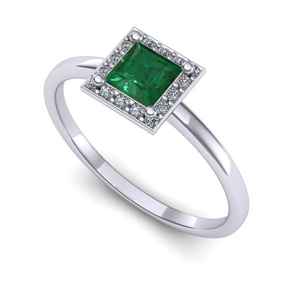 Inel logodna din aur alb cu smarald