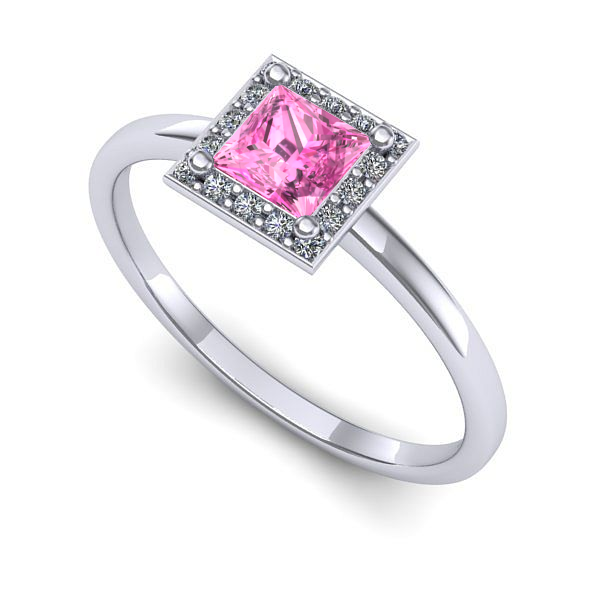 Inel de logodna din aur alb cu safir roz