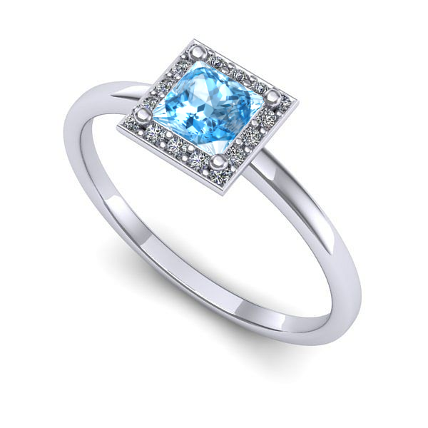 Inel din aur alb cu topaz blue