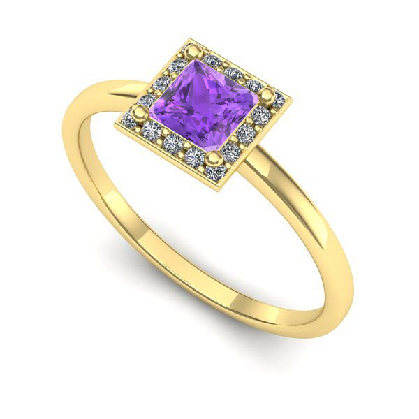 Inel logodna din aur galben cu ametist