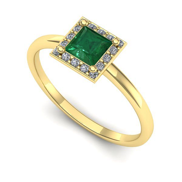 Inel de logodna din aur galben cu smarald