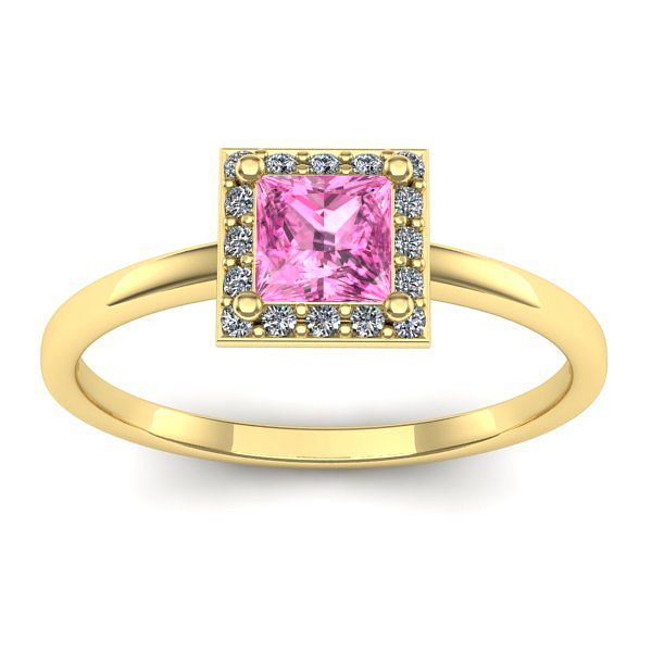 Inel cu safir roz patrat