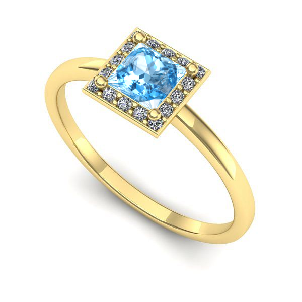 Inel logodna din aur galben cu topaz blue