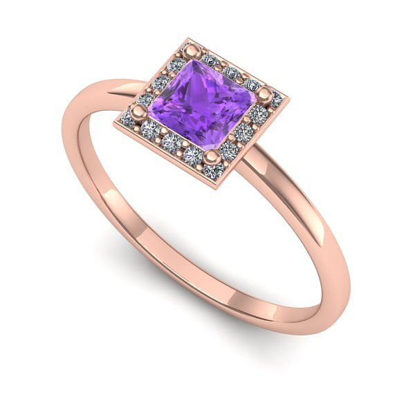 Inel de logodna din aur roz cu ametist