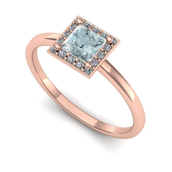 Inel de logodna din aur roz cu aquamarin