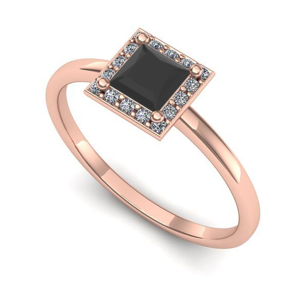 Inel de logodna din aur roz cu diamant negru