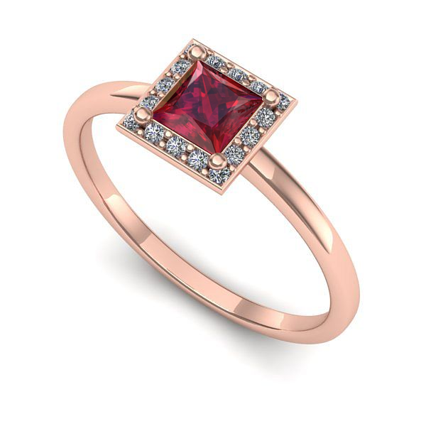 Inel logodna din aur roz cu rubin