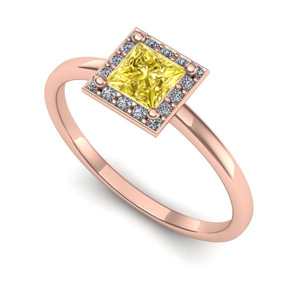 Inel de logodna din aur roz cu safir galben