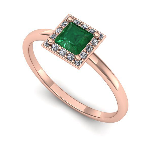 Inel din aur roz cu smarald
