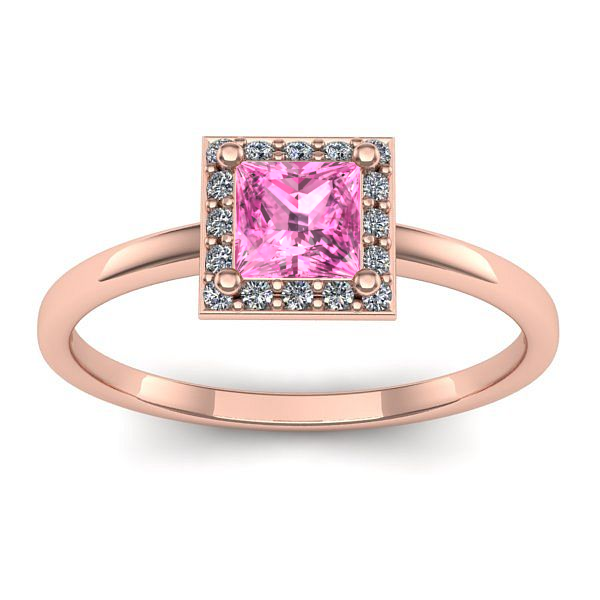 Inel cu safir roz patrat