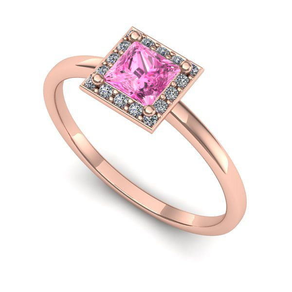 Inel de logodna din aur roz cu safir roz