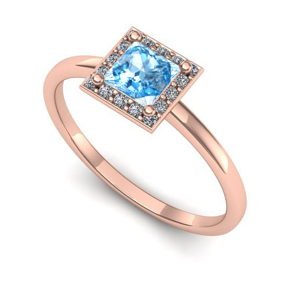 Inel de logodna din aur roz cu topaz blue