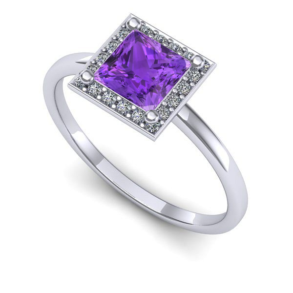 Inel logodna din aur alb cu ametist