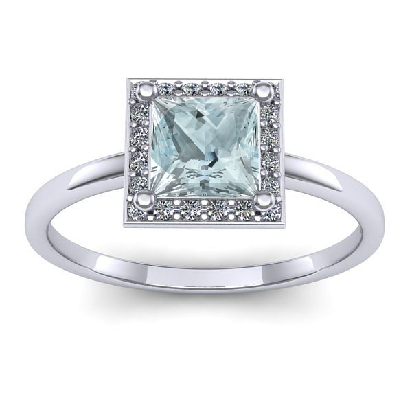 Inel logodna cu aquamarin patrat