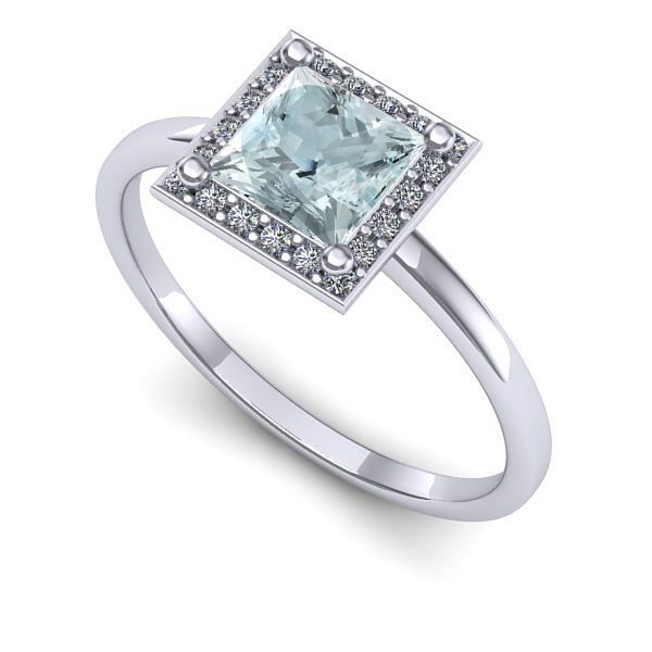 Inel logodna din aur alb cu aquamarin