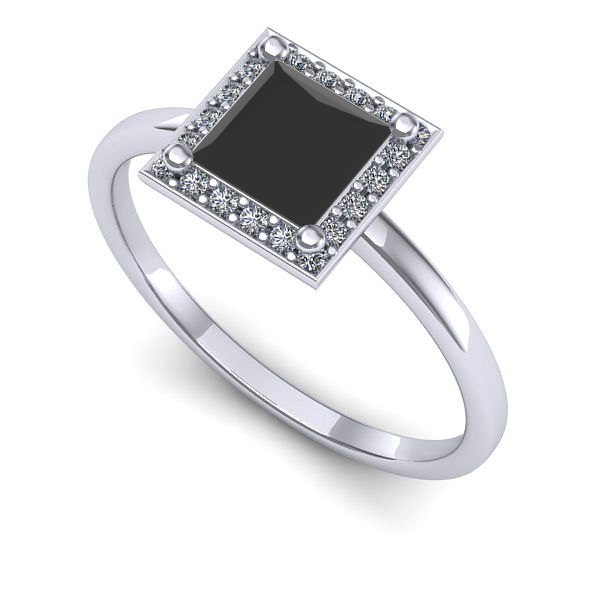 Inel logodna din aur alb cu diamant negru