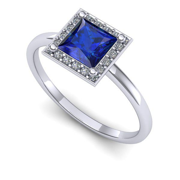 Inel logodna din aur alb cu safir