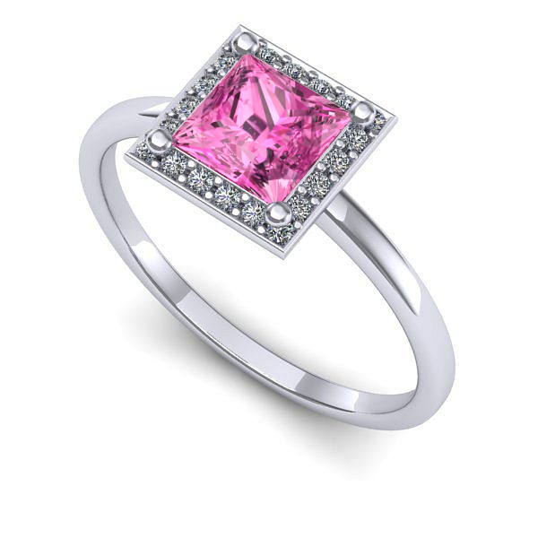 Inel logodna din aur alb cu safir roz