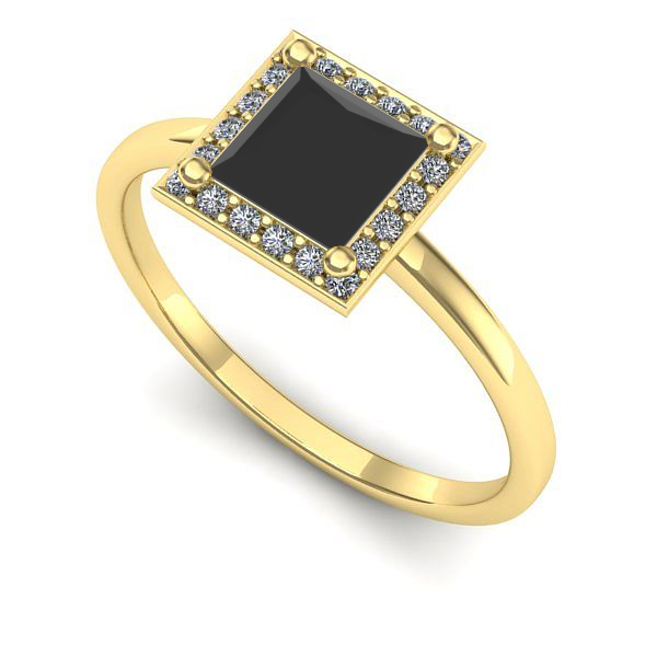 Inel de logodna din aur galben cu diamant negru