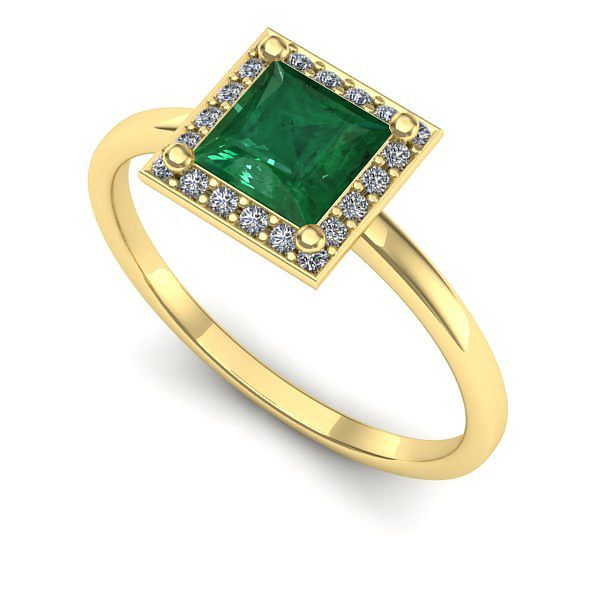 Inel de logodna din aur galben cu smarald