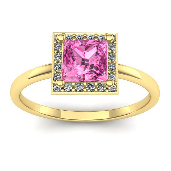 Inel cu safir roz patrat