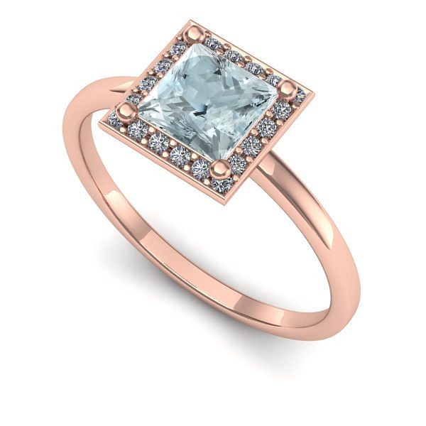 Inel din aur roz cu aquamarin