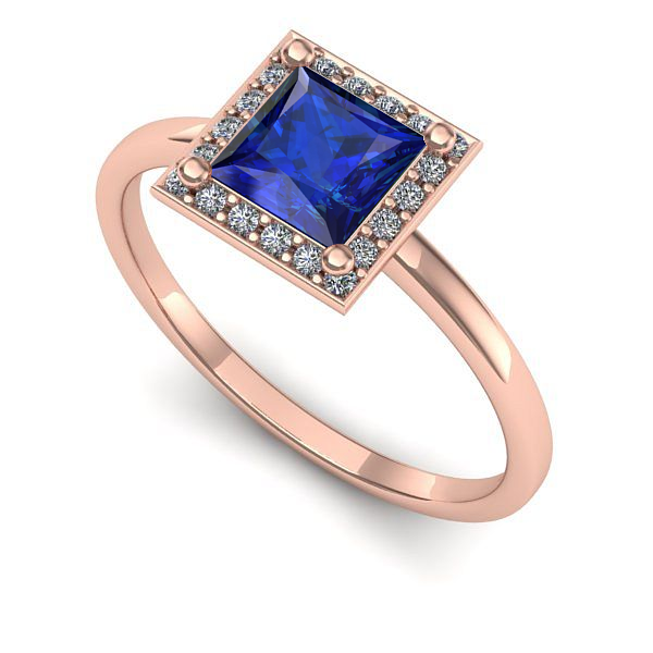 Inel logodna din aur roz cu safir