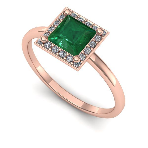 Inel de logodna din aur roz cu smarald